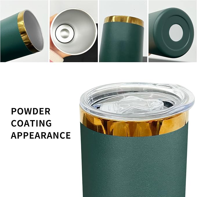 20 oz Skinny Tumblers Stainless Steel Tumbler with Lid and Straw Double Wall Vacuum Insulated Coffee Mug 20oz Powder Coated Cup for Hot and Cold Drinks(Green,4 pack) - Image 3