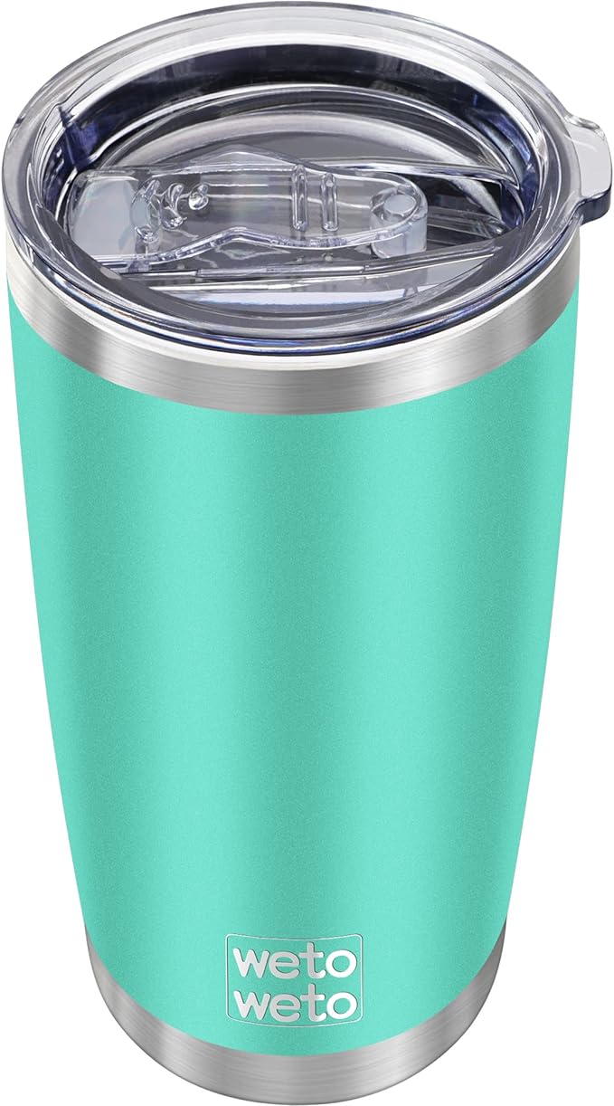 WETOWETO 20oz Insulated Stainless Steel Tumbler, Double Wall Vacuum Leak-proof Travel Coffee Mug, Powder Coated Water Cup (Cyan, 1 Pack) by Wetoweto