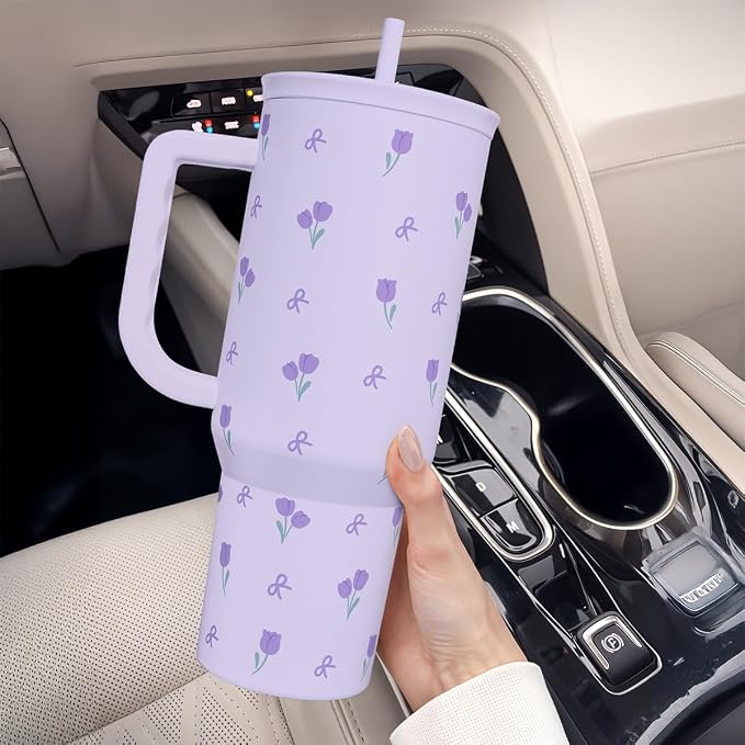 Floral 40oz Tumbler with Handle and Straw – Tulip Insulated Stainless Steel Travel Coffee Mug for Women Girls, Floral Gift Idea for Birthday Christmas Mothers Day - Image 6