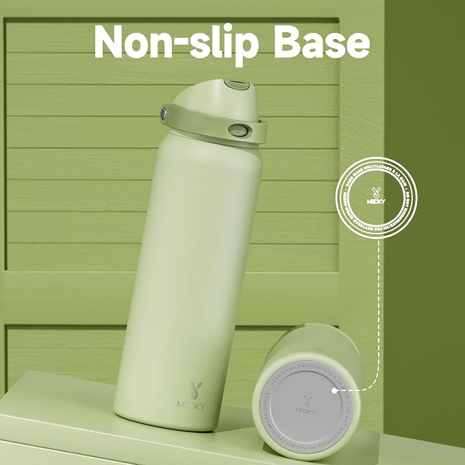 40 oz Insulated Water Bottle with Straw: Meoky Stainless Steel Metal Water Bottle with 2-in-1 Lid - Leak Proof, Cold for 24 Hours, Protective Silicone Base, BPA-Free for Sports Gym, Sage - Image 8