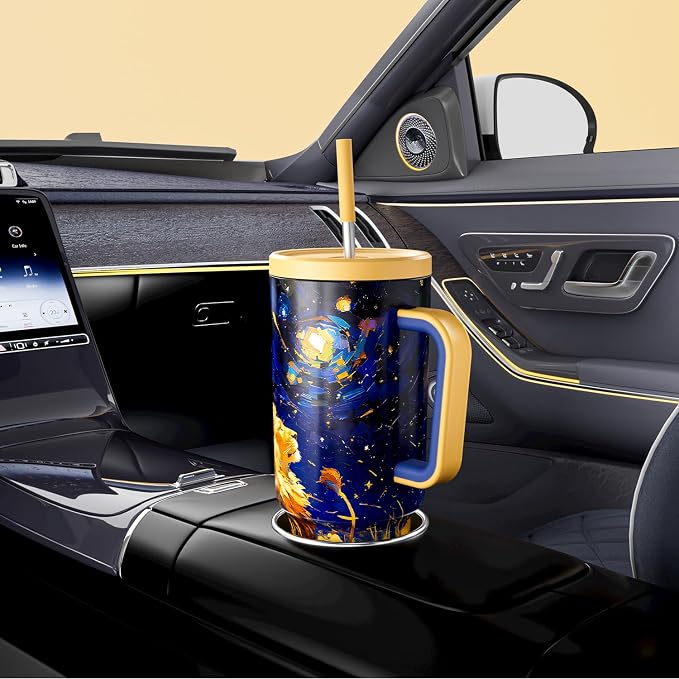 Meoky 40 oz Tumbler with Handle and Straw: Stainless Steel Insulated Tumbler with Lid and Straw - 100% Leak Proof Tumbler for Car Cup Holders - Travelers Commuters Workers, Lion - Image 5