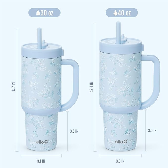 Ello Oasis 40 oz Tumbler with Handle & Retracting Straw | Reusable Insulated Stainless Steel Cup 100% Leakproof, Gifts for Teens Women Men | Keeps cold for 24 Hours, Cup Holder Friendly, Sweet Alyssum - Image 8
