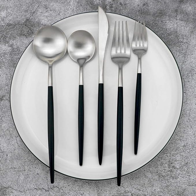 Gugrida Black Handle Matte Silver Silverware Set - Image 4