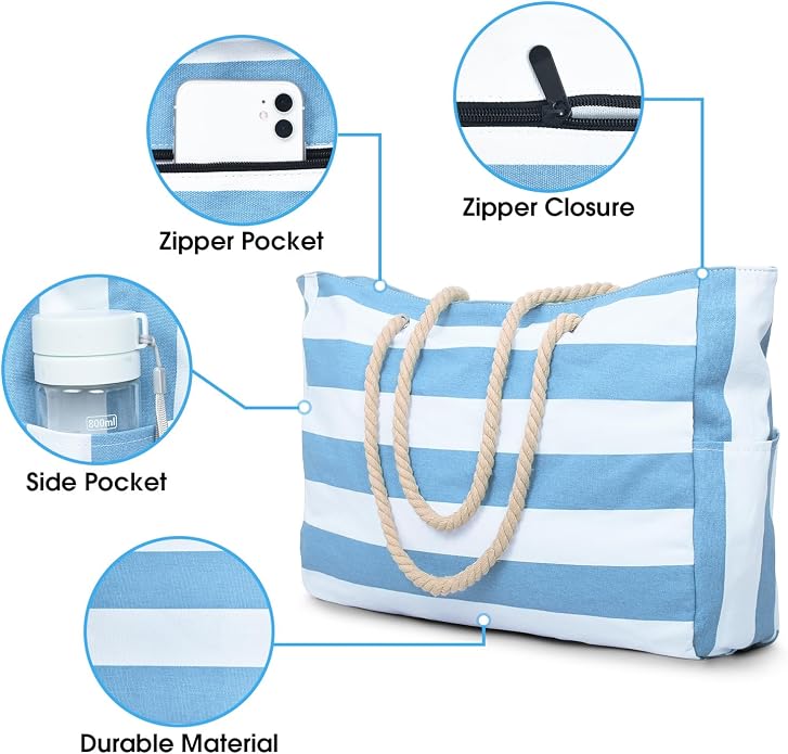 Becokan Beach Bag Large Beach Tote Bag - Image 2