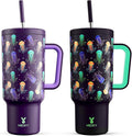 Meoky 40 oz Tumbler with Handle and Straw: Glow in the Dark Tumbler with Lid and Straw - Stainless Steel Insulated Tumbler for Car Cup Holders - Travelers Commuters Workers, Jellyfish by MEOKY