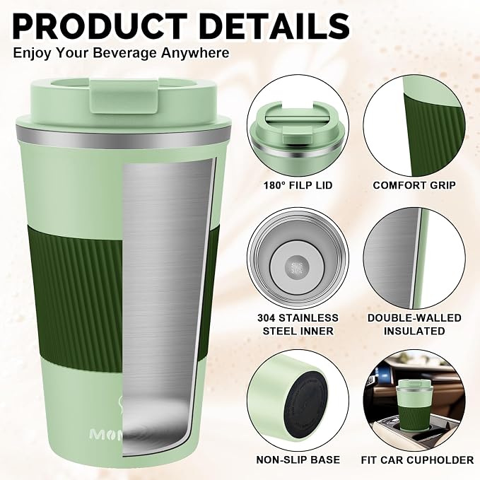 MOMSIV 17oz Travel Mug, Insulated Coffee Cup with Leakproof Lid, Vacuum Stainless Steel Double Walled Reusable Tumbler for Hot and Cold Water Coffee and Tea In Travel and Car - Image 5