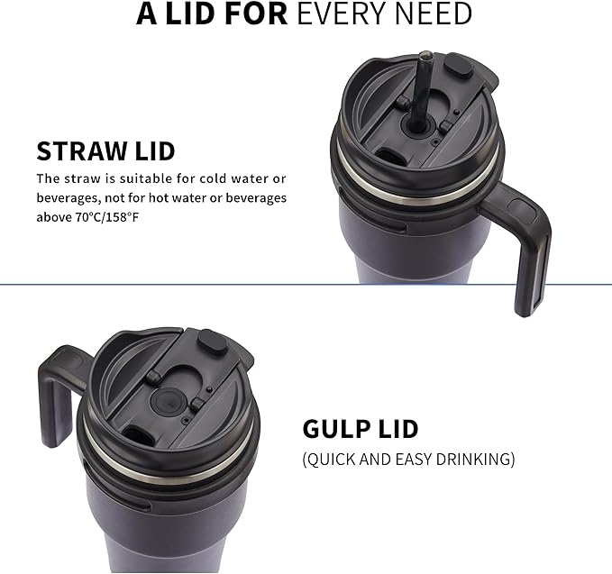 ALOUFEA 20 oz Insulated Coffee Mug Tumbler with Handle, Stainless Steel Travel Mug Tumbler with Lid and Straw,Double Wall Vacuum Leak Proof Ice Coffee Thermal Cup, Navy - Image 2