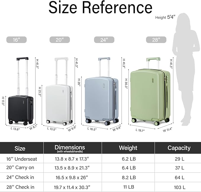 Hanke 16 Inch Underseat Carry On Luggage, Airline-Approved Hard Shell Small - Image 3