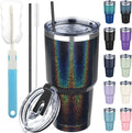30 oz Tumbler with Lids and Straws, Stainless Steel Insulated Coffee Tumbler, Double Wall Vacuum Insulated Travel Mug Cup, Leakproof Thermal Coffee Cup for Hot and Cold Drinks (Glitter Black) by GUDEMAO