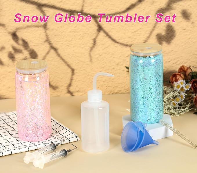 15 Pack Acrylic Snow Globe Tumbler, 20 Oz Pre Drilled Double Wall Snow Globe with Bamboo Lid Supplies Kit, Plastic Snowglobe Tumbler Diy Kit Including Cups And Diy Tools - Image 4