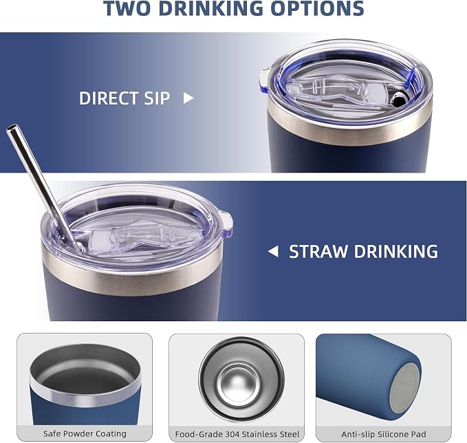 GGQ 20oz Travel Coffee Tumbler Food-Grade 304 Stainless Steel Vacuum Insulated Double Wall Leak-Proof Lid Reusable Straw Hot and Cold Drinks Cup Holder Friendly (Navy Blue) - Image 5
