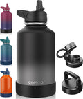 CIVAGO 64 oz Insulated Water Bottle With Straw, Half Gallon Stainless Steel Sports Water Flask Jug with 3 Lids (Straw, Spout and Handle Lid), Large Metal Thermal Cup Mug, Classic Omber Gray by CIVAGO