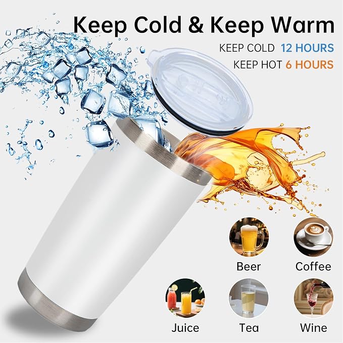 IEOVIEE 32 Pack, 20oz Stainless Steel Bulk Tumblers with Lids and Straws, Double Wall Insulated Travel Coffee Mug, Durable Powder Coated Tumbler Bulk Cup for Cold and Hot Drinks(White) - Image 6