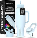 Coldest Tumbler with Handle and Straw - 100% Leak Proof Insulated Tumbler with Lid and Straw (3 Lids) - Stainless Steel Tumblers for Women & Men - Cup Holder Friendly Base, 46 oz (Morning Mist) by Coldest