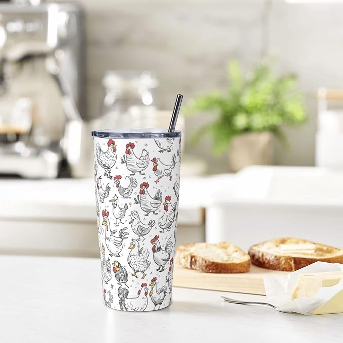 Chicken Tumbler with Lid and Straw 20oz Vacuum Insulated Coffee Cup Stainless Steel Tumblers Leakproof Travel Mug Present for Women Men - Image 7