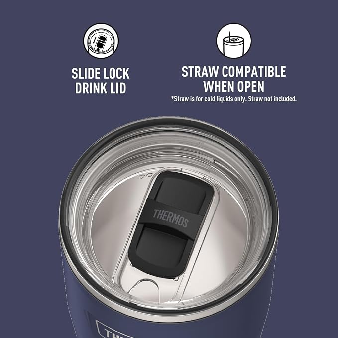 THERMOS ICON SERIES, Stainless Steel Tumbler with Slide Lock, 24 Ounce, Mystic Navy - Image 4