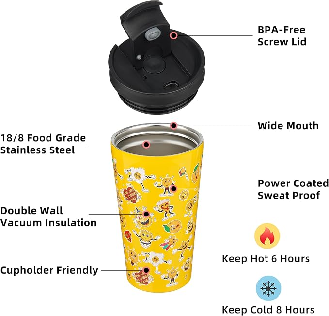 BJPKPK 18oz Insulated Tumbler With lid And Straw Stainless Steel Tumblers Travel Coffee Mug Reusable Thermal Cup,Hawaii Fruits Yellow - Image 2