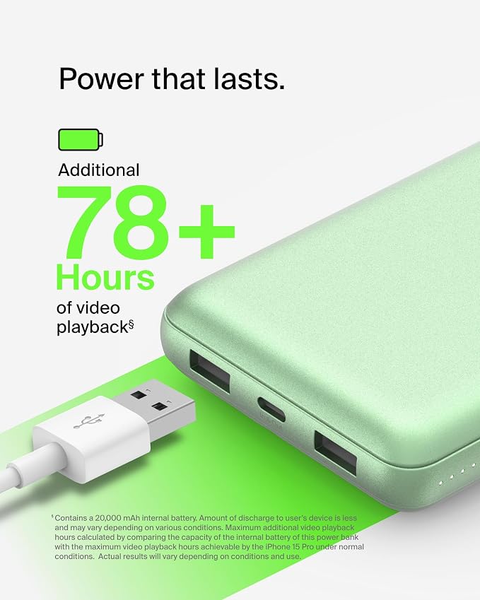 Belkin Portable Charger, USB-C Power Bank 20000 mAh w/ 2X USB-A Ports, 15W - Image 6