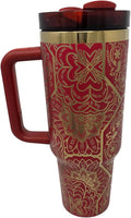Hidden Cuss Word Tumbler 40oz Laser Engraved Funny Nurse Gift Swear Tumbler with Lid and Straw, Multicolor, Gag Gift Hidden Curse Words Stainless Steel Travel Mug (Red with Gold Underlay) by Handmade