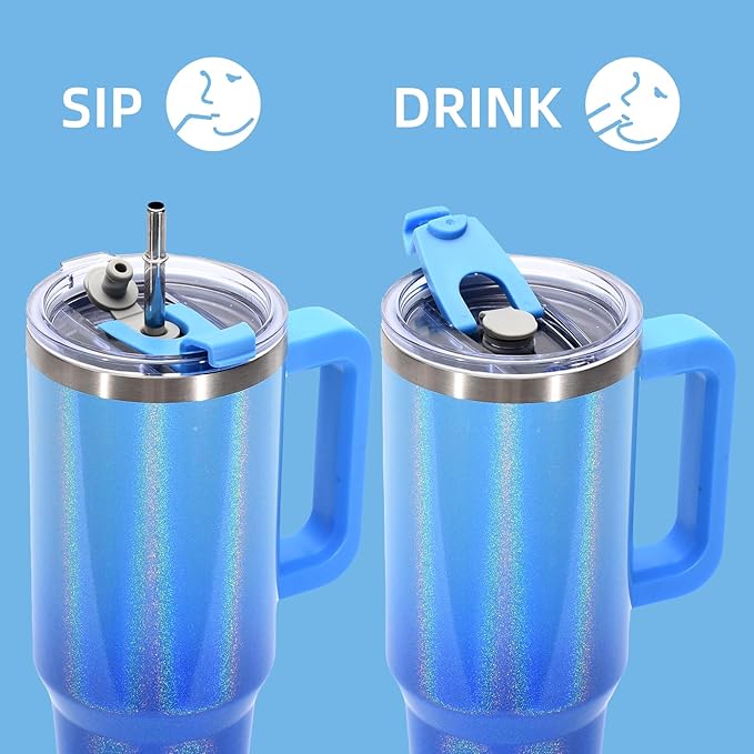 30 oz Shiny Tumbler with Handle and Straw,Stainless Steel Tumbler with Lid and Straw,Insulated Travel Mug(Cold for 34 Hours),Water Bottle for Iced Tea,Coffee (Blue) - Image 3