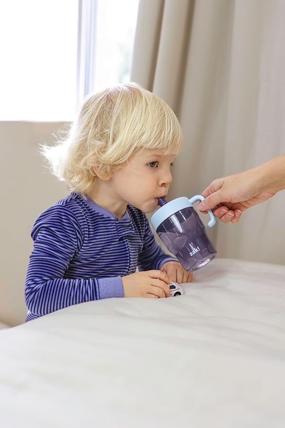 Zak Designs Capri Toddler Tumbler For Travel or At Home, 10oz 2-Pack Durable Plastic Sippy Cups With Handle and Leak-Proof Design are Perfect For Kids (Wheels, Blue) - Image 2