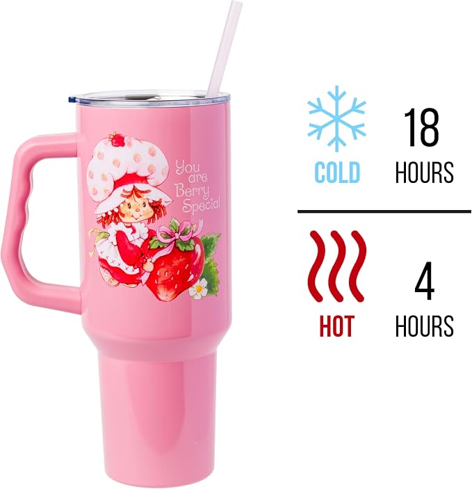 Silver Buffalo Strawberry Shortcake “You are Berry Special” Stainless Steel Tumbler with Handle, Fits in Standard Cup Holder, 40 Ounces - Image 3