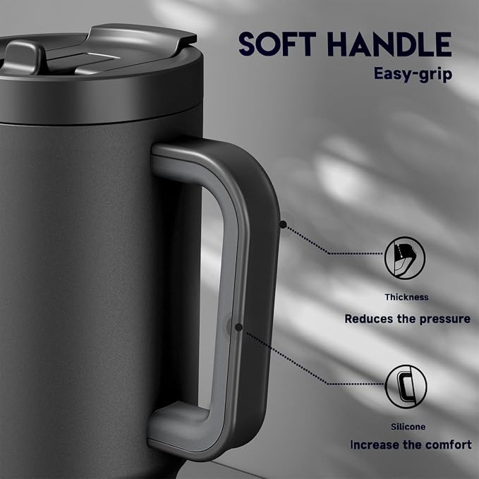Meoky 32 oz Tumbler with Handle and Flip Straw, 100% Leakproof Tumbler with Lid and Straw, Stainless Steel Insulated Cup, Cupholder Friendly, Keeps Cold for 24 Hours (Night) - Image 4