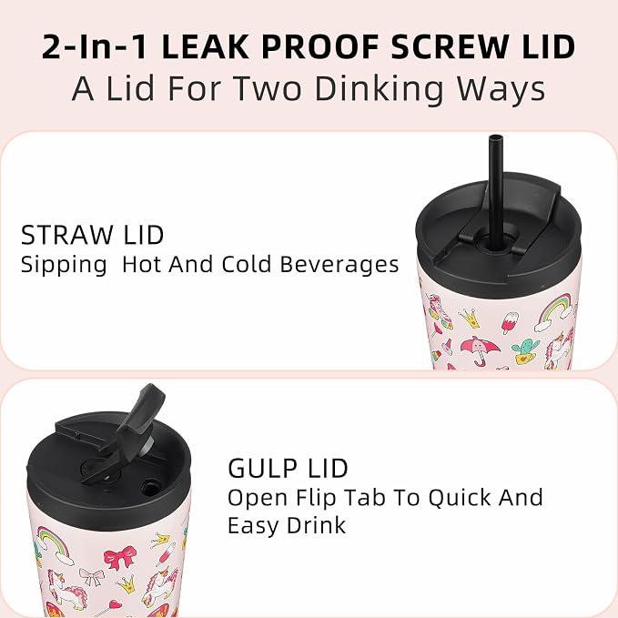 BJPKPK 34oz Insulated Tumbler With lid And Straw Stainless Steel Tumblers Travel Coffee Mug Reusable Thermal Cup,Unicorns - Image 3