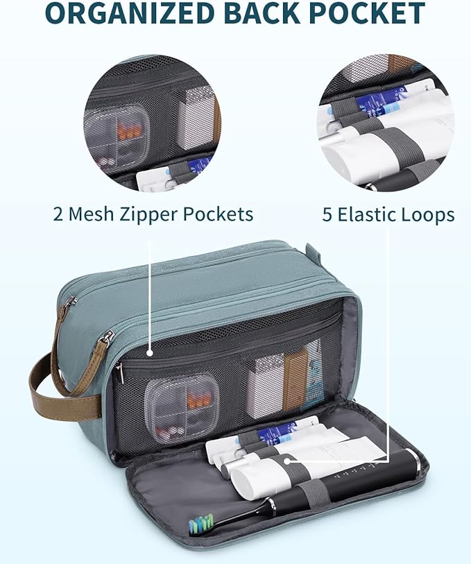 WANDF Toiletry Bag for Men Travel Toiletry Organizer Canvas and Leather Dopp - Image 5