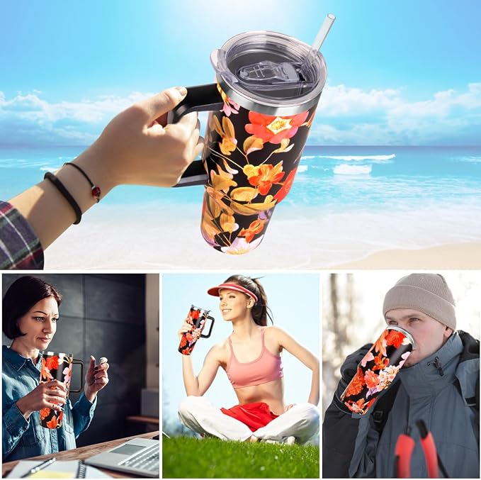 SYACOT 40 oz Tumbler with Handle and Straw Stainless Steel Insulated Tumbler Leak Proof Lid and Straw Lid Reusable Travel Mug Coffee Mug Cup Dishwasher Safe Keep Drinks Cold and Hot (Jasmine) - Image 7