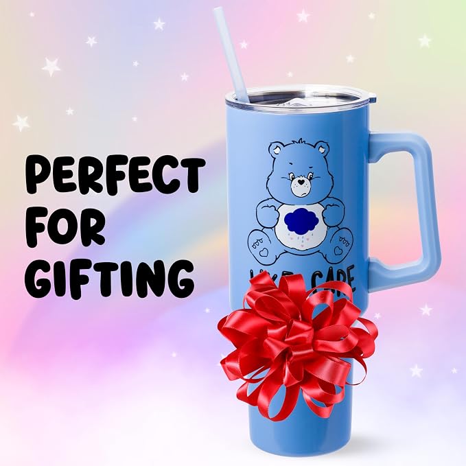 Silver Buffalo Care Bears Grumpy Bear Like I Care Double Walled Stainless Steel Tumbler with Handle and Straw, Fits in Standard Cup Holder, 40 Ounces - Image 7