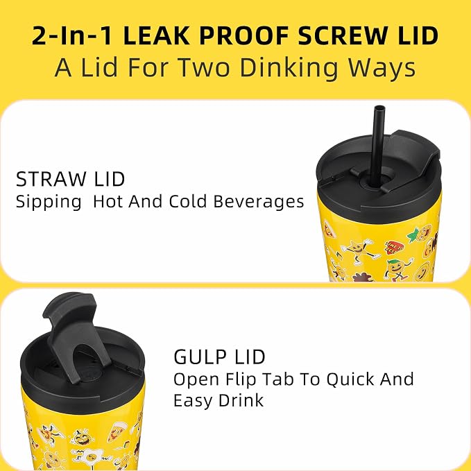 BJPKPK 22oz Insulated Tumbler With lid And Straw Stainless Steel Tumblers Travel Coffee Mug Reusable Thermal Cup,Hawaii Fruits Yellow - Image 3