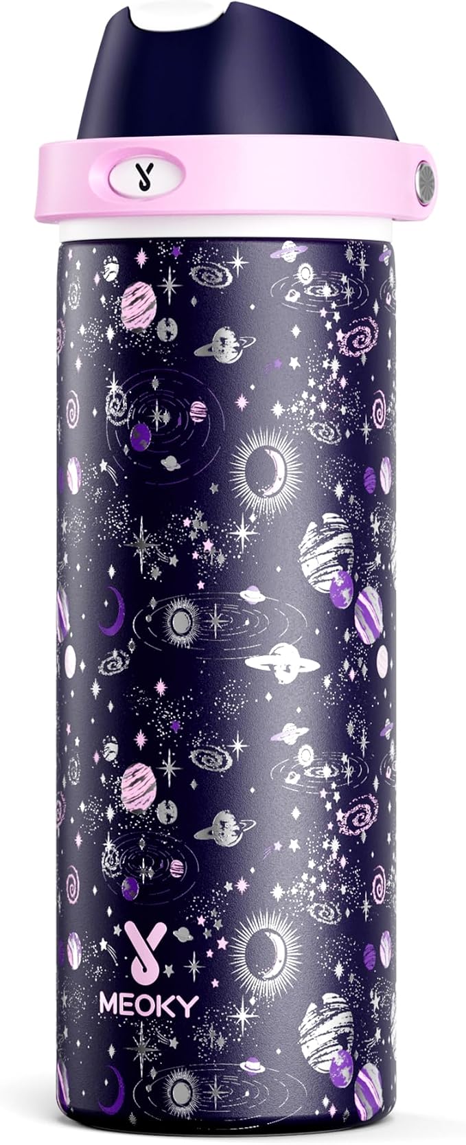 24 oz Insulated Water Bottle for Women: Meoky Stainless Steel Water Bottle with 2-in-1 Straw and Spout Lid - Leak Proof, Cold for 24 Hours, Fits in Car Cup Holder, BPA-Free for Sports Travel, Cosmic by MEOKY