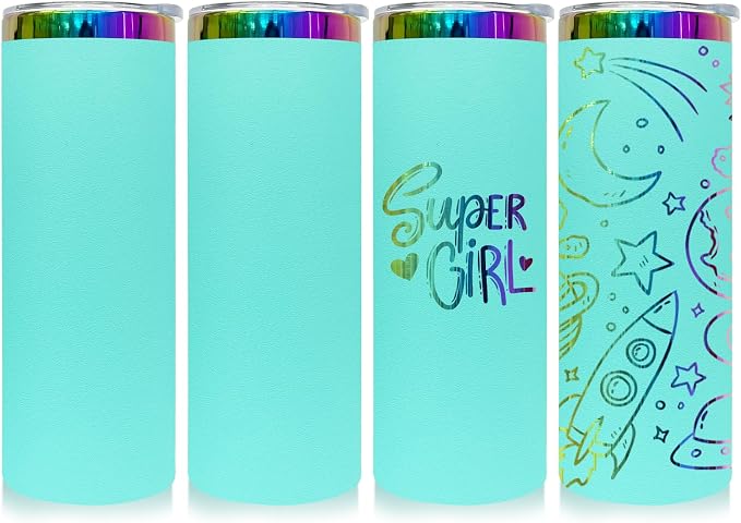 20 oz Skinny Tumblers Stainless Steel Tumbler with Lid and Straw Double Wall Vacuum Insulated Coffee Mug 20oz Powder Coated Cup for Hot and Cold Drinks(Mint Green,4 pack) by FunTrans