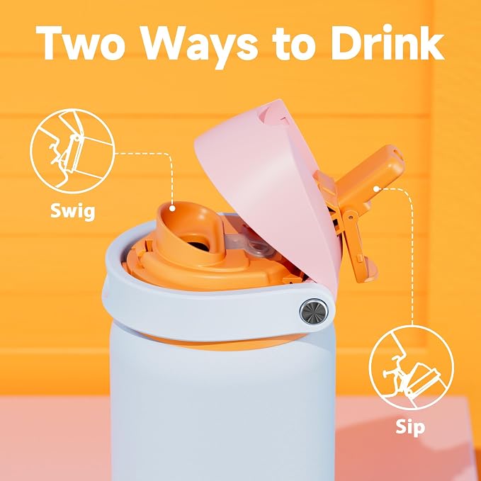 32 oz Insulated Water Bottle with Straw: Meoky Stainless Steel Metal Water Bottle with 2-in-1 Lid - Leak Proof, Cold for 24 Hours, Protective Silicone Base, BPA-Free for Gym Sports, Periwinkle - Image 4