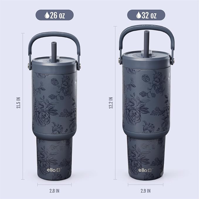Ello Oasis Go+ 26oz Tumbler with Top Handle and Retracting Straw | Reusable Insulated Stainless Steel Cup, 100% Leakproof Water Bottle, 24 Hours Cold, Cup Holder Friendly For Travel | Rose Navy - Image 7