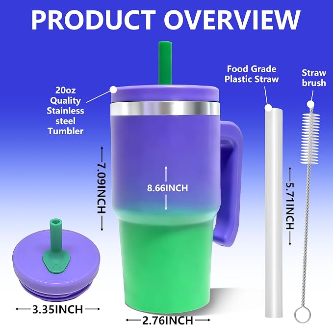 20-OZ Insulated Water Bottle,Insulated Stainless Steel Tumbler,Reusable Cold Drink Thermos,BPA-Free, Double-Wall Stainless Steel Water Bottle (Purple Green Gradient, 20, Fluid Ounces) - Image 2