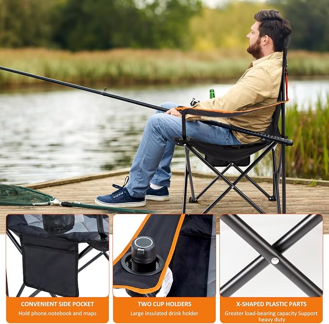 EMERIT 2 Pack Oversized Padded Camping Chair, 350LB Heavy Duty Quad Fold Chair - Image 4