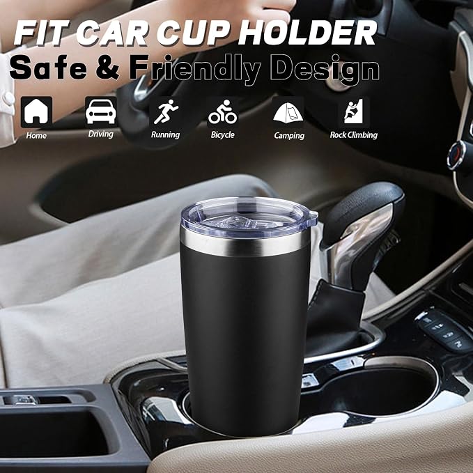 20 oz Tumbler with Lids and Straws, Stainless Steel Insulated Coffee Tumbler, Double Wall Vacuum Insulated Travel Mug Cup, Leakproof Thermal Coffee Cup for Hot and Cold Drinks (black) - Image 6