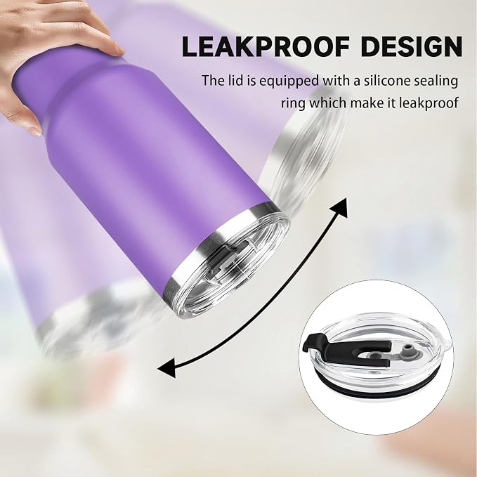 40 oz Tumbler with Lids and Straws, Stainless Steel Insulated Coffee Tumbler, Double Wall Vacuum Insulated Travel Mug Cup, Leakproof Thermal Coffee Cup for Hot and Cold Drinks (Purple) - Image 5