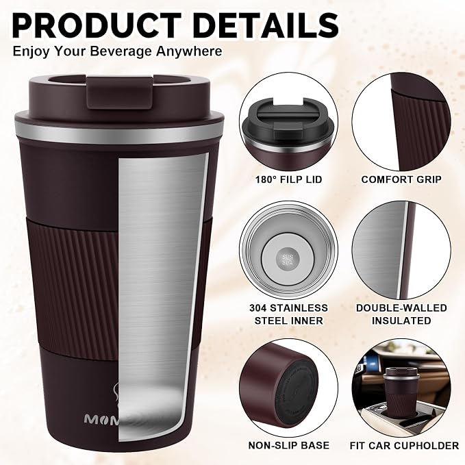 MOMSIV 17oz Travel Mug, Insulated Coffee Cup with Leakproof Lid, Vacuum Stainless Steel Double Walled Reusable Tumbler for Hot and Cold Water Coffee and Tea In Travel and Car - Image 5