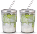 BLUEPOLAR 13oz/400ml Glass Water Tumbler with Straw and Lid Sealed Carry On Thick Wall Iced Coffee Cup Glass Cup for Water, Iced Tea Fruit Juice Etc (White-2Pack) by BLUEPOLAR
