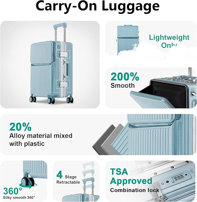 Hard Shell Luggage 20 Inch Travel Luggage, PC+ABS Aluminum Frame, Lightweight - Image 5