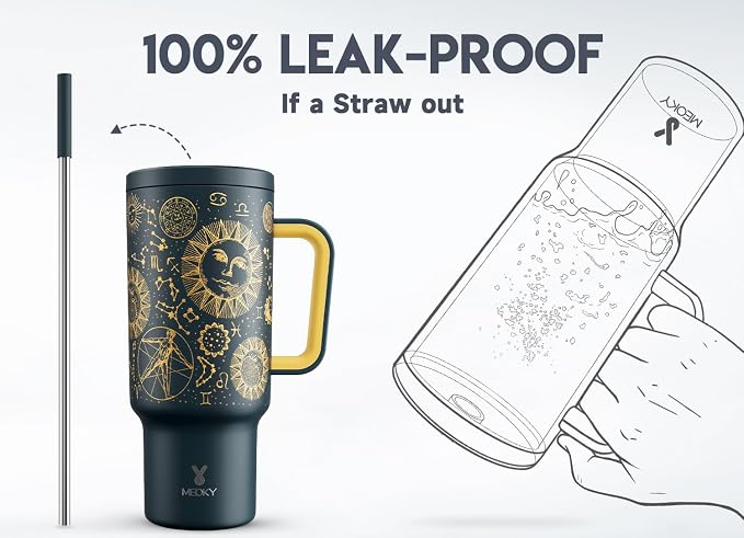 Meoky 40 oz Tumbler with Handle and Straw, Tumbler with Lid and Straw, Insulated Stainless Steel Travel Mug, 100% Leak-proof, Keeps Cold for 34 Hours or Hot for 10 Hours (Tarot) - Image 3