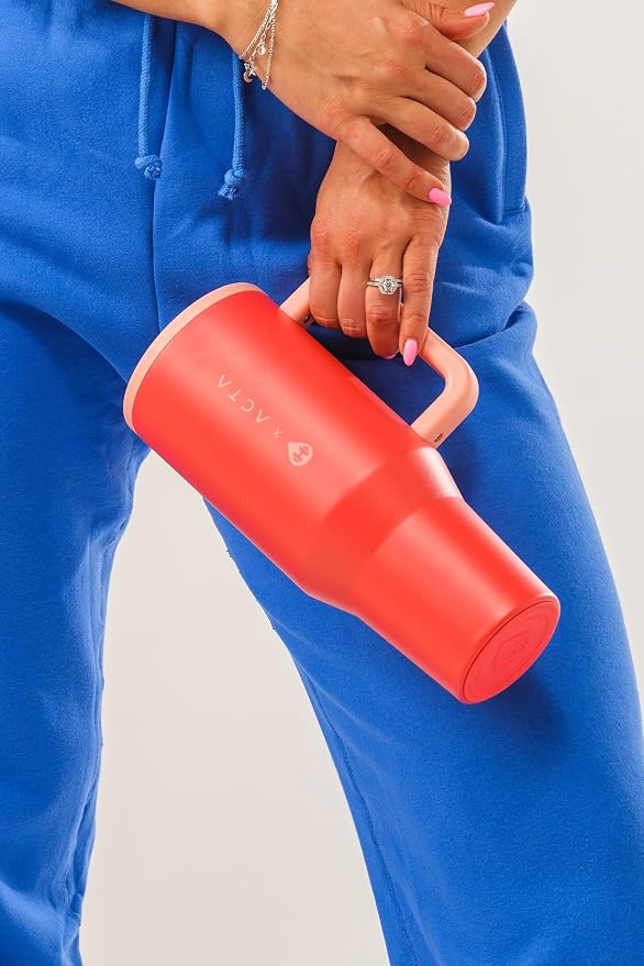 HydroJug Traveler - 40 oz Water Bottle with Handle & Flip Straw - Fits in Cup Holder, Leak Resistant Tumbler-Reusable Insulated Stainless Steel & Rubber Base - Gifts for Women & Men, Peach Pop - Image 5