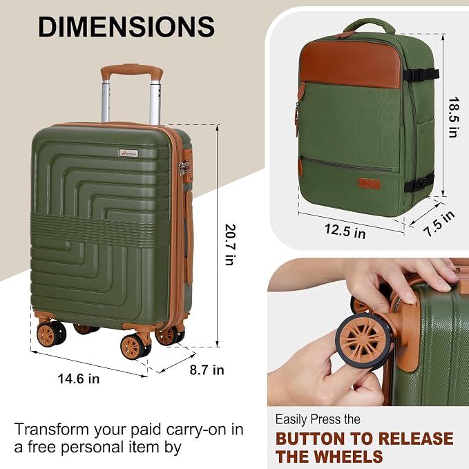 Romswi Luggage Sets 2 Piece, Expandable Carry On Luggage 20In - Image 9
