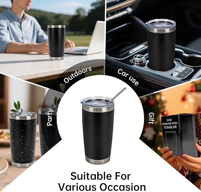 IEOVIEE 32 Pack, 20oz Stainless Steel Bulk Tumblers with Lids and Straws, Double Wall Insulated Travel Coffee Mug, Durable Powder Coated Tumbler Bulk Cup for Cold and Hot Drinks(Black) - Image 8