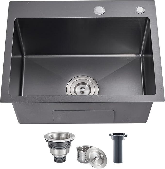 POPFLY 20 Inch Kitchen Sink, 18 Gauge 304 Stainless Steel Single Bowl Drop In by POPFLY