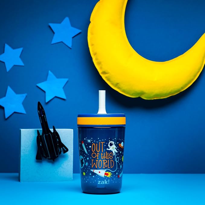 Zak Designs Kelso 15 oz Tumbler Set, (Space) Leak-Proof Screw-On Lid with Straw Made of Durable Plastic and Silicone, Perfect Cup Bundle for Kids (2pc Set) - Image 3