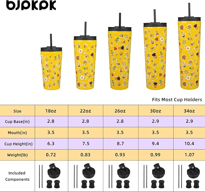 BJPKPK 18oz Insulated Tumbler With lid And Straw Stainless Steel Tumblers Travel Coffee Mug Reusable Thermal Cup,Hawaii Fruits Yellow - Image 4
